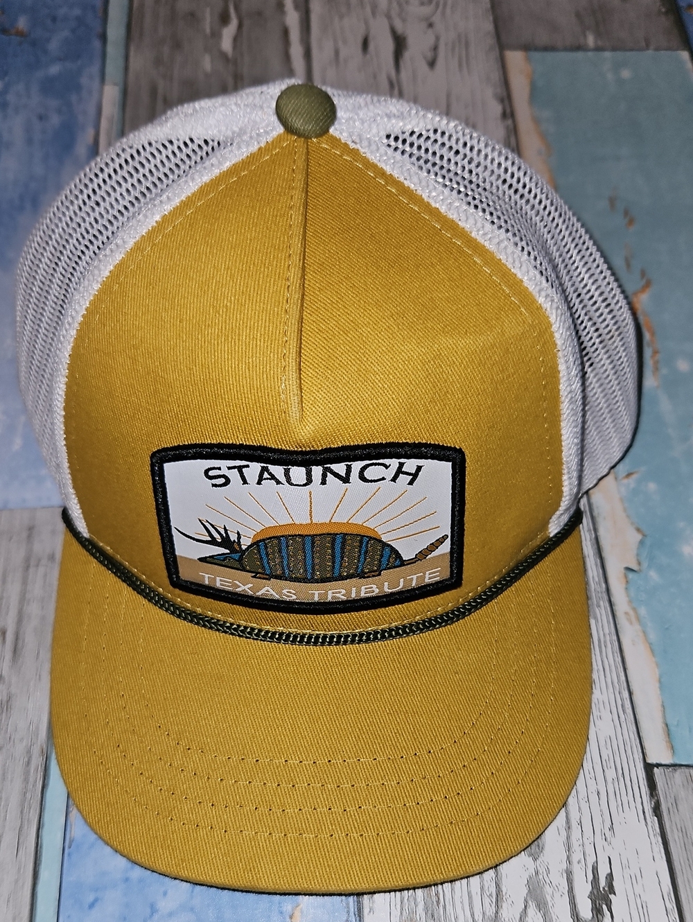 Staunch Texas Tribute Armadillo Mustard Yellow Mesh Childrens Trucker Hat